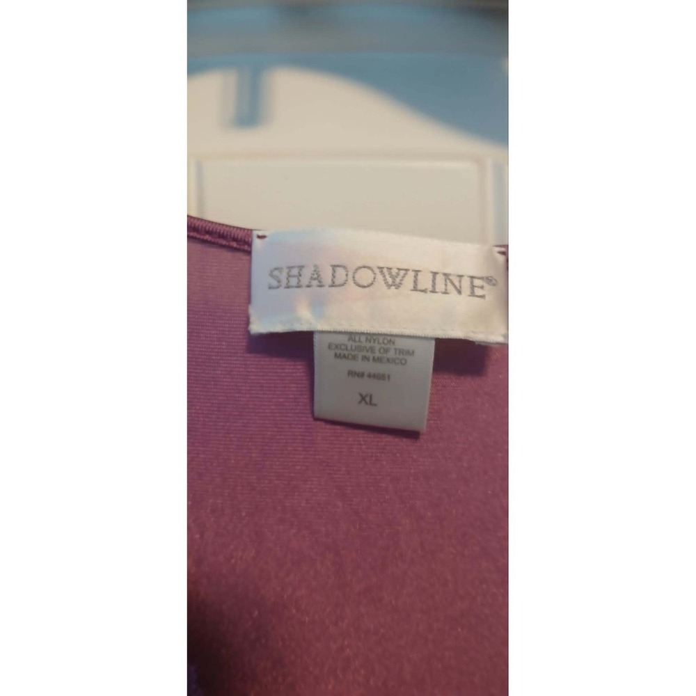 Shadowline Petals Purple Nylon Tricot Long Nightgown Lace V-Neck XL Sleeves - Picture 3 of 3